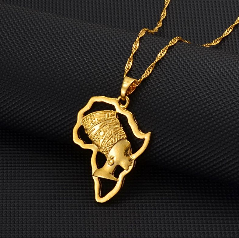 African Woman Africa Map Necklace