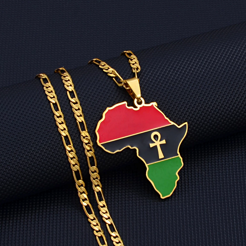African Map with Egyptian Symbol Pendant Necklace