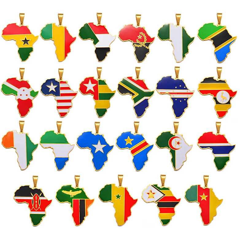 Zambia Flag Africa Map Necklace