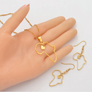 Africa Map Outline Heart Necklace Set with Earrings