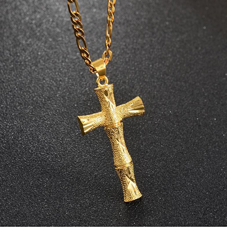 Christian Cross Bamboo style pendant Necklace