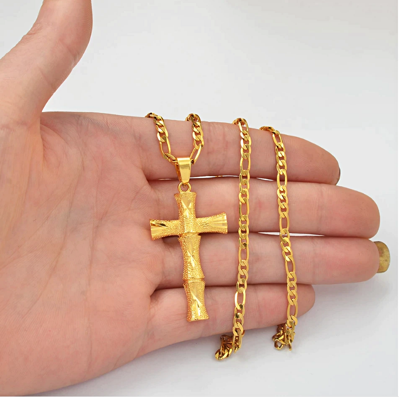 Christian Cross Bamboo style pendant Necklace