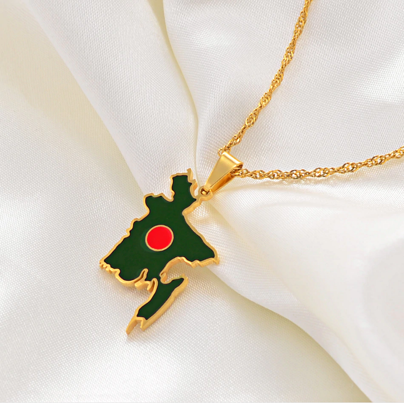 Bangladesh Map with Flag Pendant Necklace