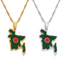 Bangladesh Map with Flag Pendant Necklace