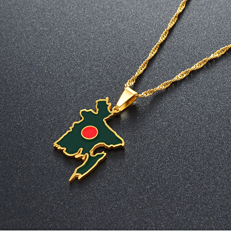 Bangladesh Map with Flag Pendant Necklace