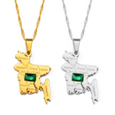 Bangladesh Map with Green Stone Pendant Necklace