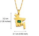 Bangladesh Map with Green Stone Pendant Necklace