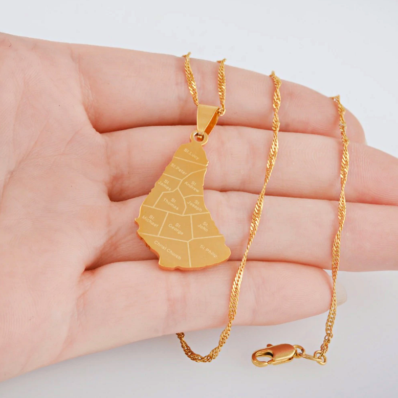 Barbados Map with Cities Pendant Necklace