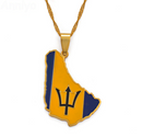 Barbados Map with Flag Pendant Necklace
