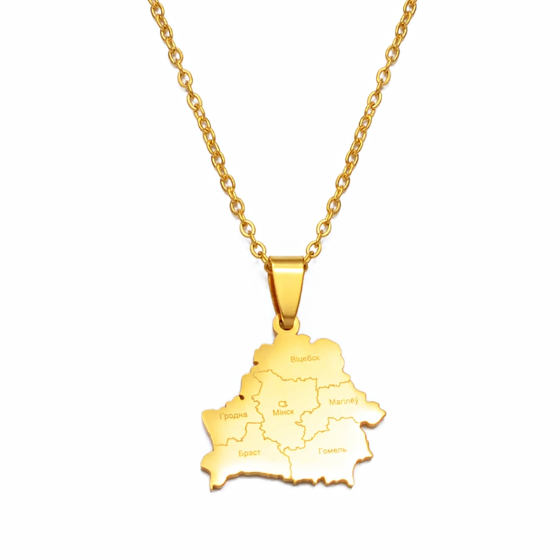 Belarus map with cities pendant necklace