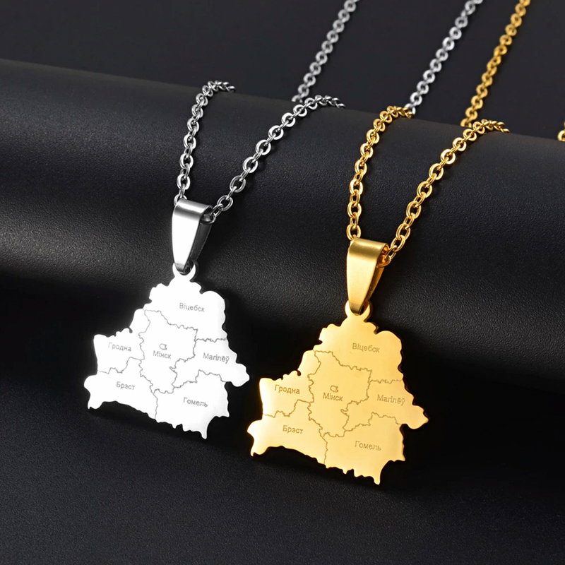 Belarus Map with Cities Pendant Necklace