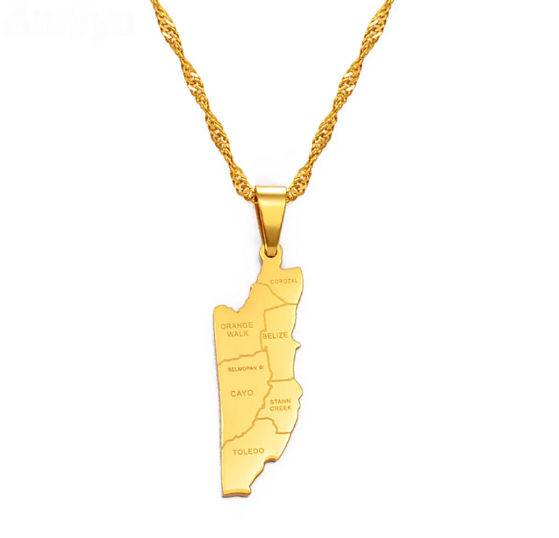 Belize Map with Cities Pendant Necklace