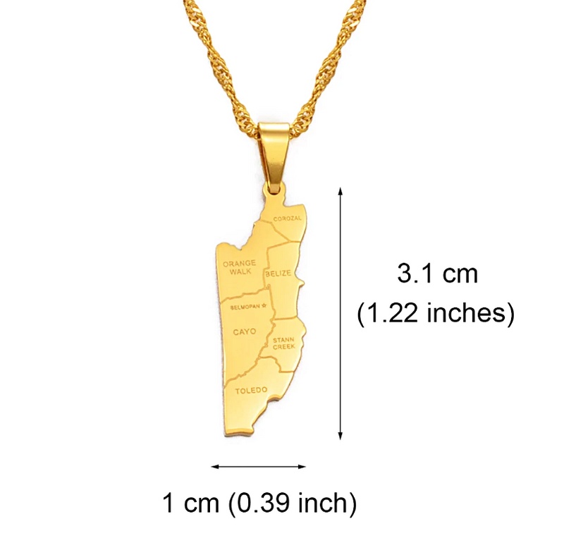 Belize Map with Cities Pendant Necklace