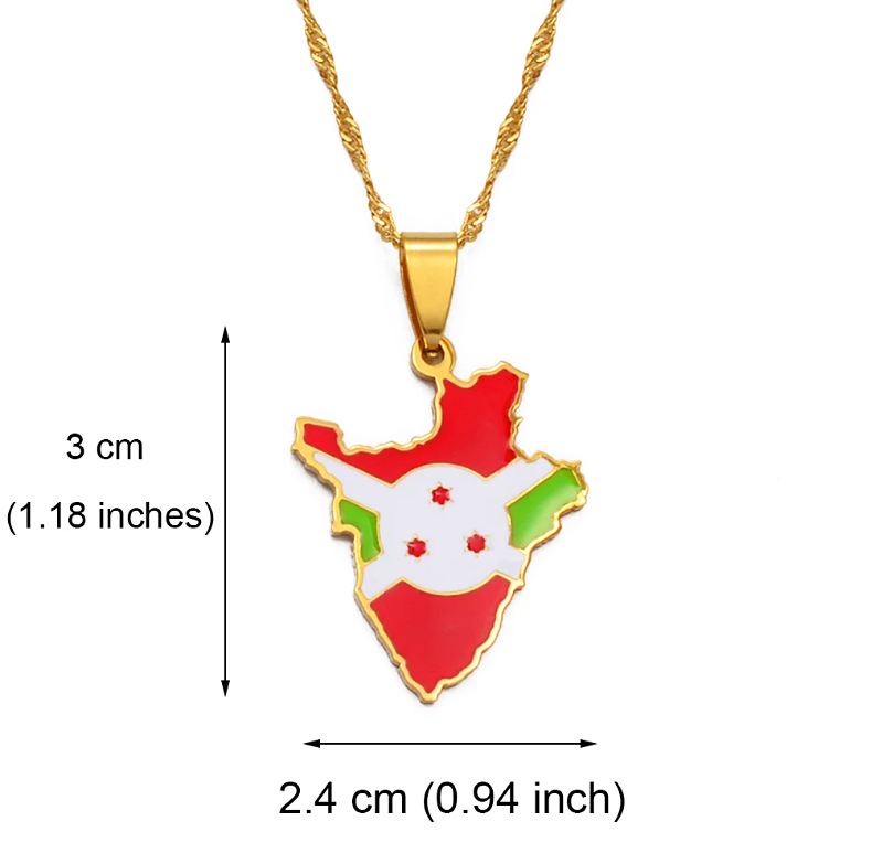 Burundi Map with Flag Pendant Necklace