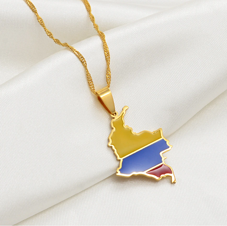 Colombia Map Flag Pendant Necklace
