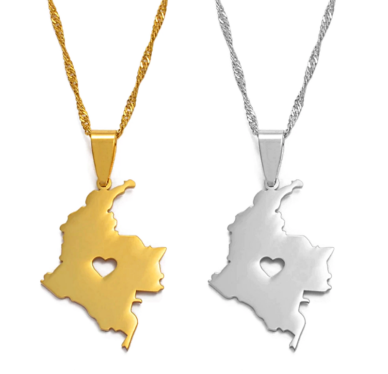 Colombia Map with Heart Pendant Necklace