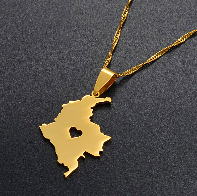Colombia Map with Heart Pendant Necklace