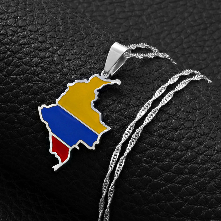 Stainless Steel Colombia Map Heart Pendant Necklace - Gold Plated Colombian Flag Jewelry For Women
