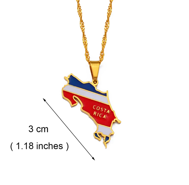 Costa Rica Map with flag Pendant Necklace