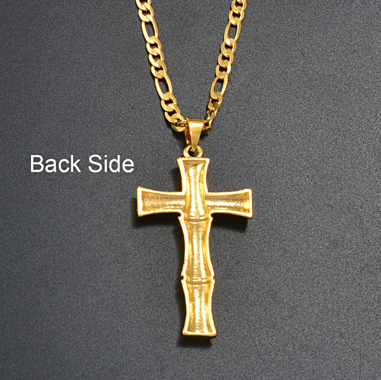 Christian Cross Bamboo Style Pendant Necklace
