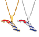 Cuba Map with Flag Pendant Necklace