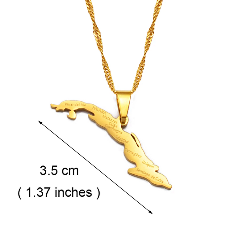 Cuba Map with Cities Pendant Necklace