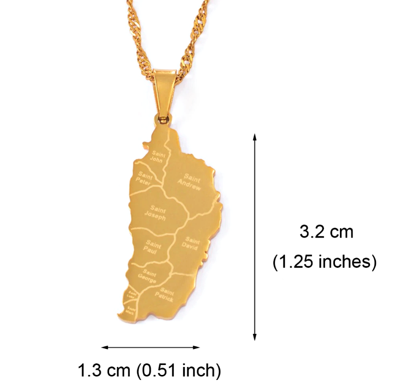 Dominica Map with Cities Pendant Necklace