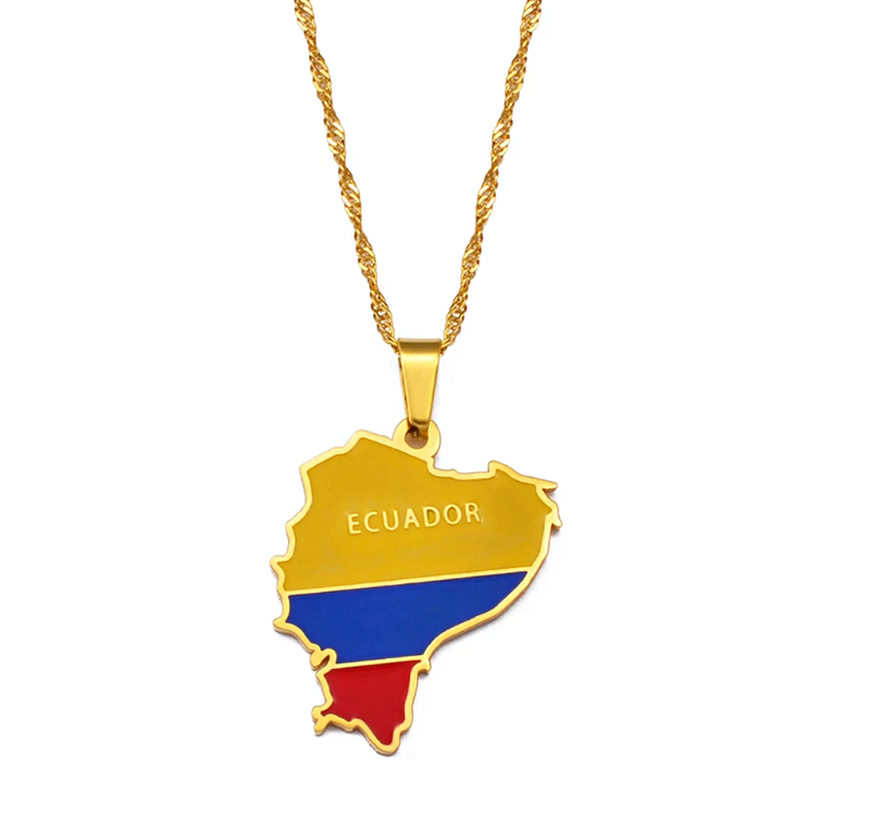 Ecuador map with flag Pendant Necklace