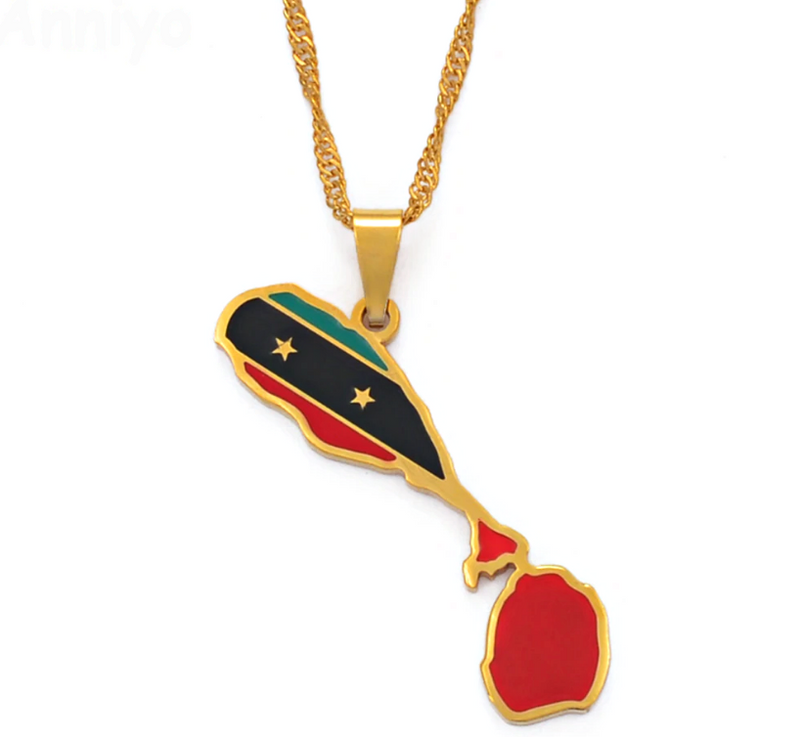 Saint Kitts And Nevis map with flag Pendant Necklace
