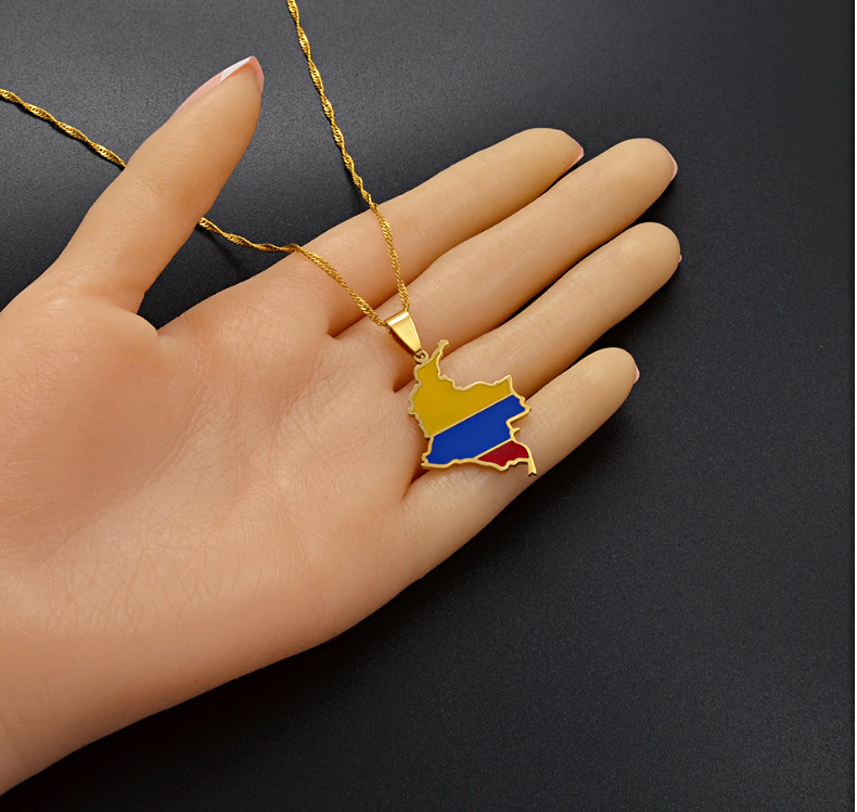 Colombia Map Flag Pendant Necklace