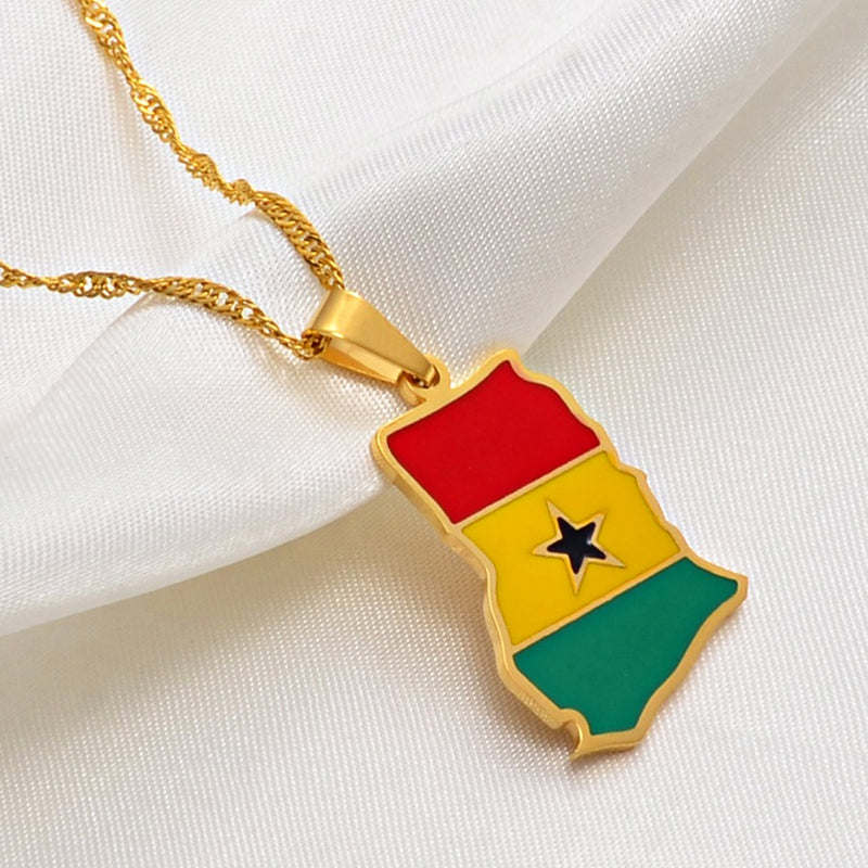 Ghana flag map necklace