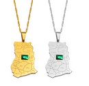 Ghana Map with Green Stone Pendant Necklace