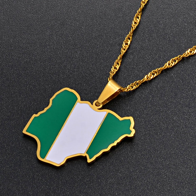 Nigeria Map with Flag Pendant Necklace