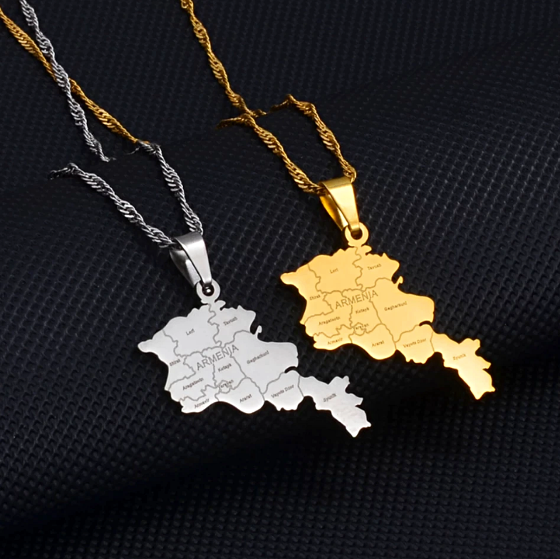 Armenia Map with Cities Pendant Necklace