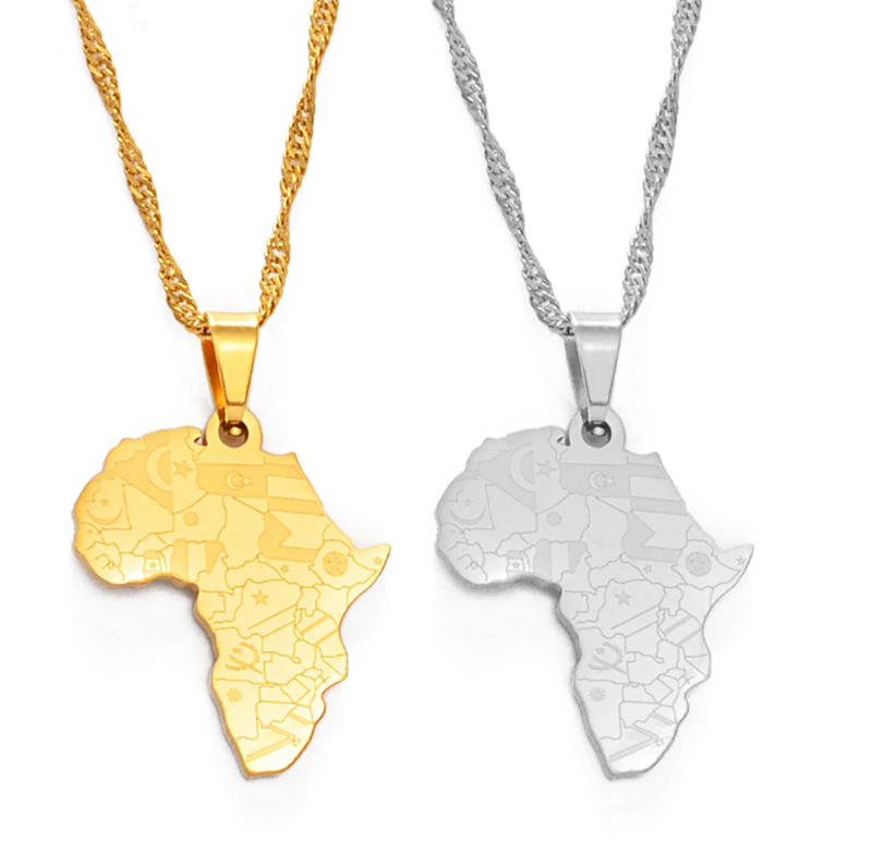 Africa Map with Flag Symbols Necklace