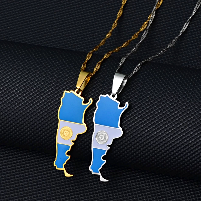 Argentina Map with Flag Pendant Necklace