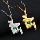 Bangladesh Map with Green Stone Pendant Necklace