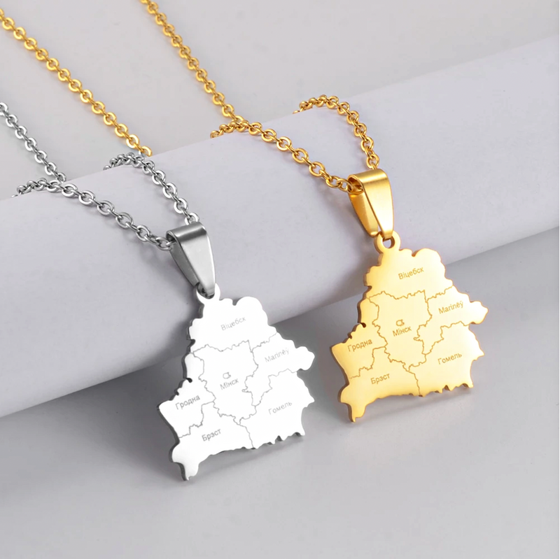 Belarus map with cities pendant necklace