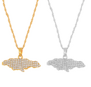 Jamaica Map with Rhinestone Pendant Necklace