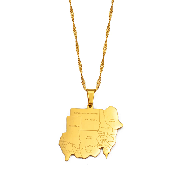 North Sudan Map with Cities Pendant Necklace