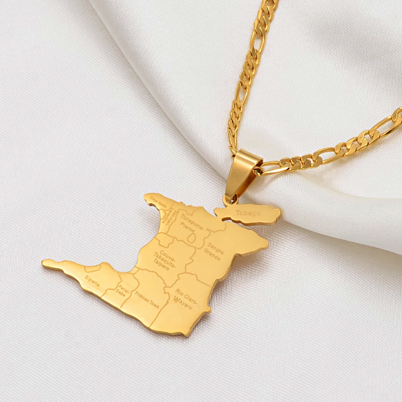 Trinidad And Tobago map with Cities Pendant Necklace