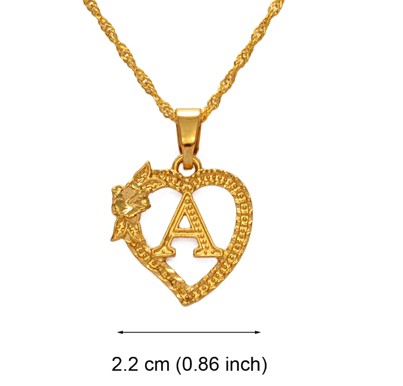 Initial Heart flower pendant Necklace