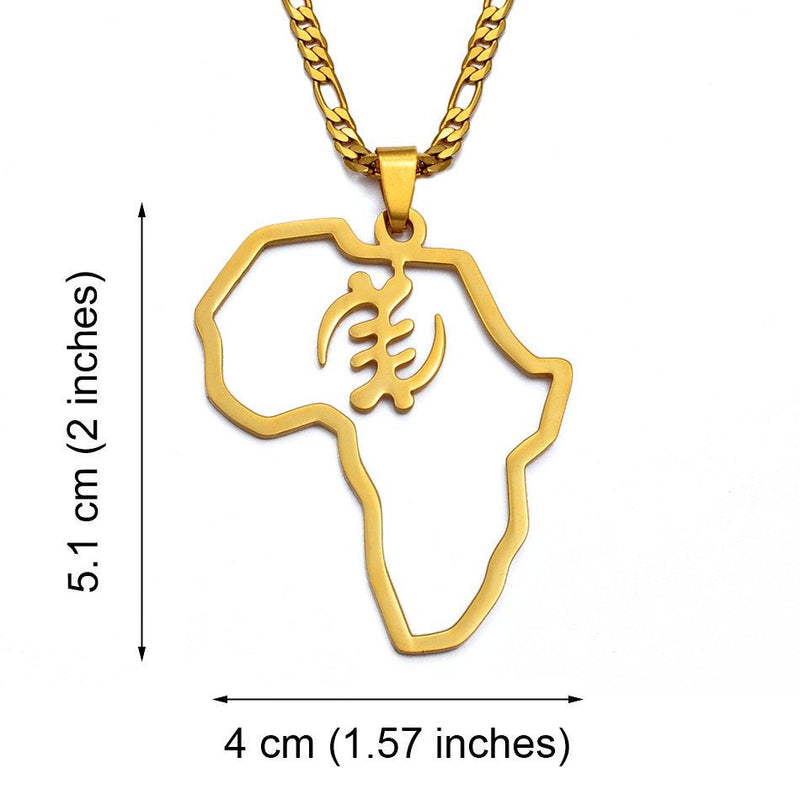 Africa map with Gye Nyame symbol necklace