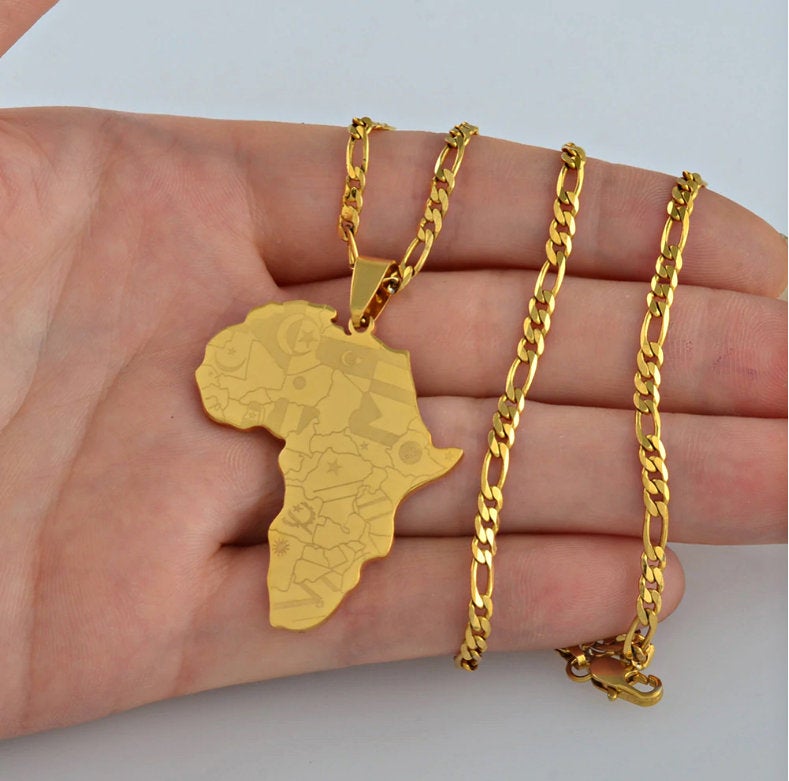 Africa map necklace with countries