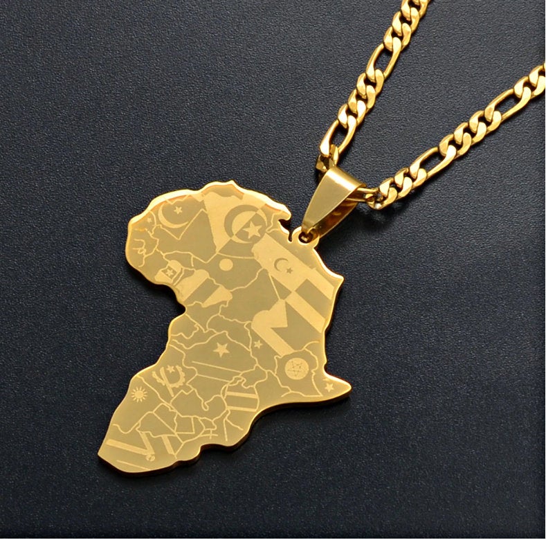 Africa map necklace with countries