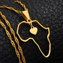 Africa Map Outline Heart Pendant Necklace