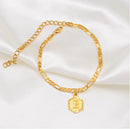 Initial Hexagon Pendant Ankle Bracelet