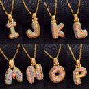Initials Colored Stones Pendant Necklace