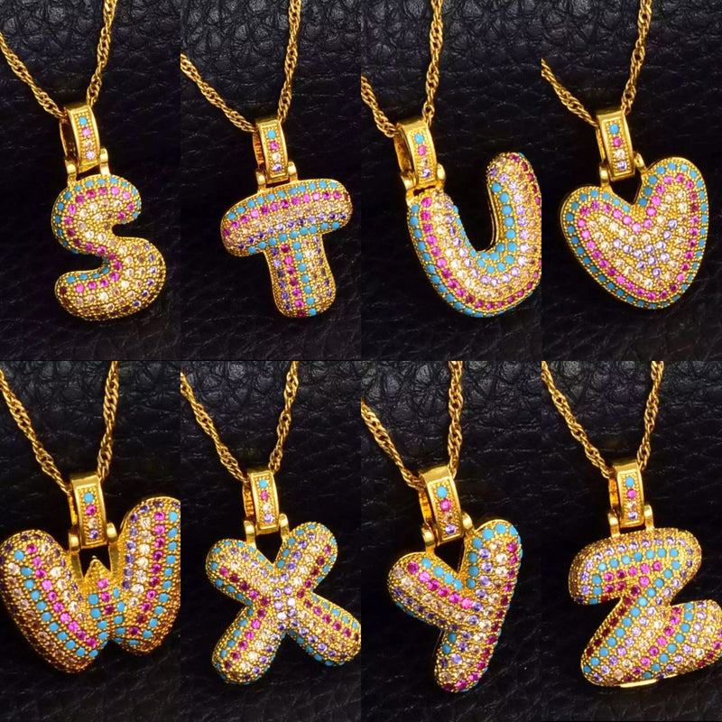 Initials colored stones pendant Necklace