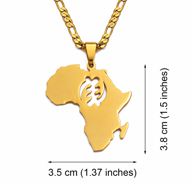 Africa Map with Gye Nyame Pendant Necklace